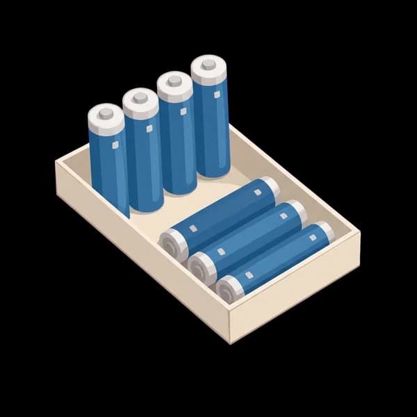 A tray of blue illustrated spare batteries on a transparent background.