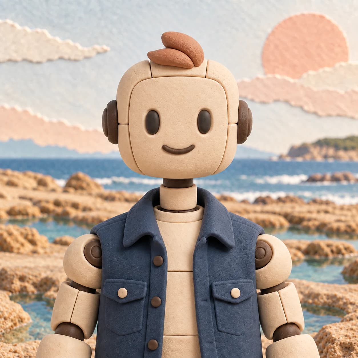 Clay robot character portrait of Eli