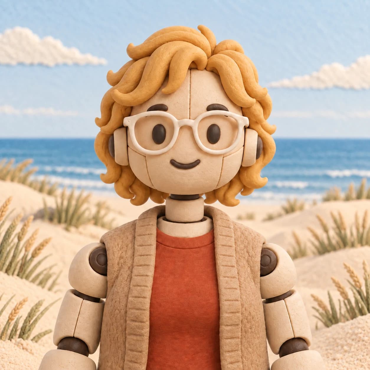 Clay robot character portrait of Hannah
