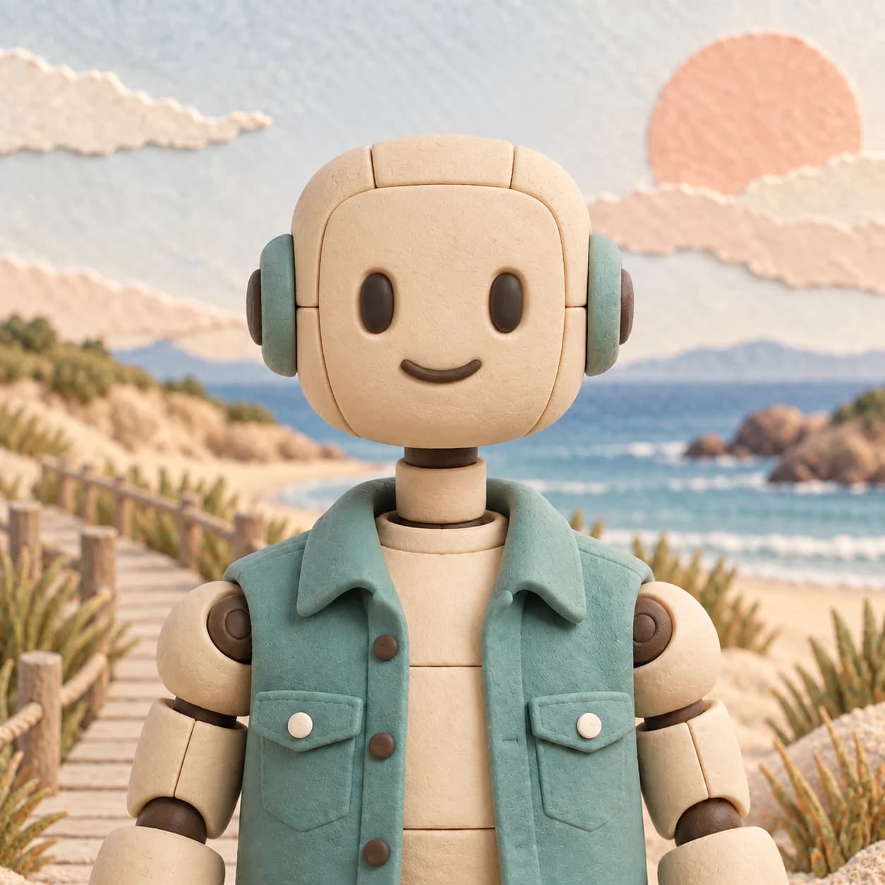 Clay robot character portrait of Mira